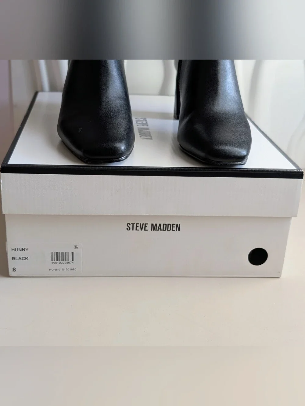 Steve Madden Hunny Black Knee High Boots Square Toe Heeled Size 8 New In Box